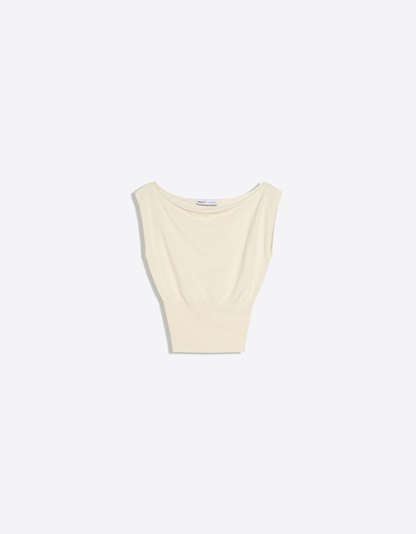 Boat neck top-Cream