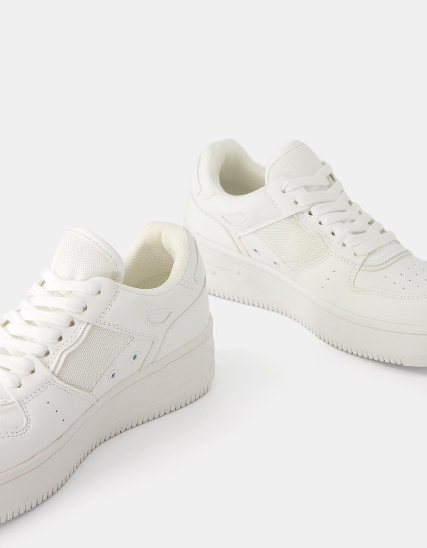 Baskets plateforme avec surpiqûres-Blanc-3