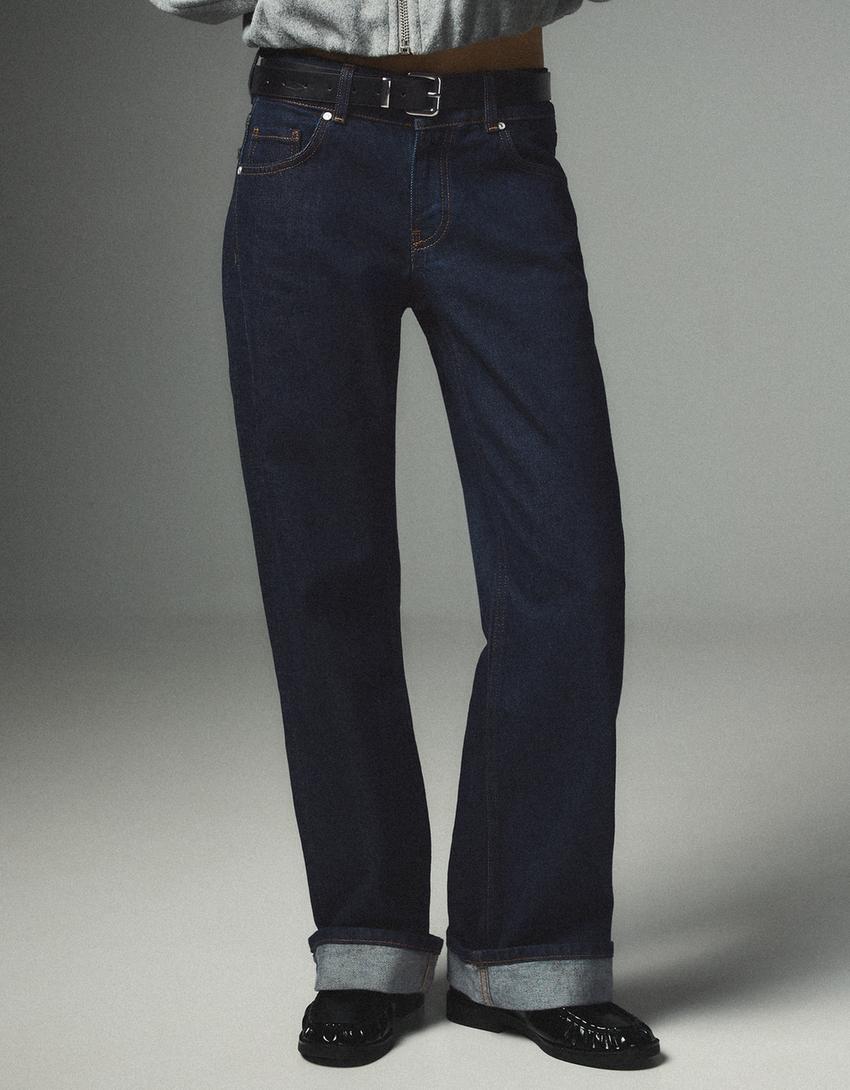 Mid-rise straight jeans-Navy