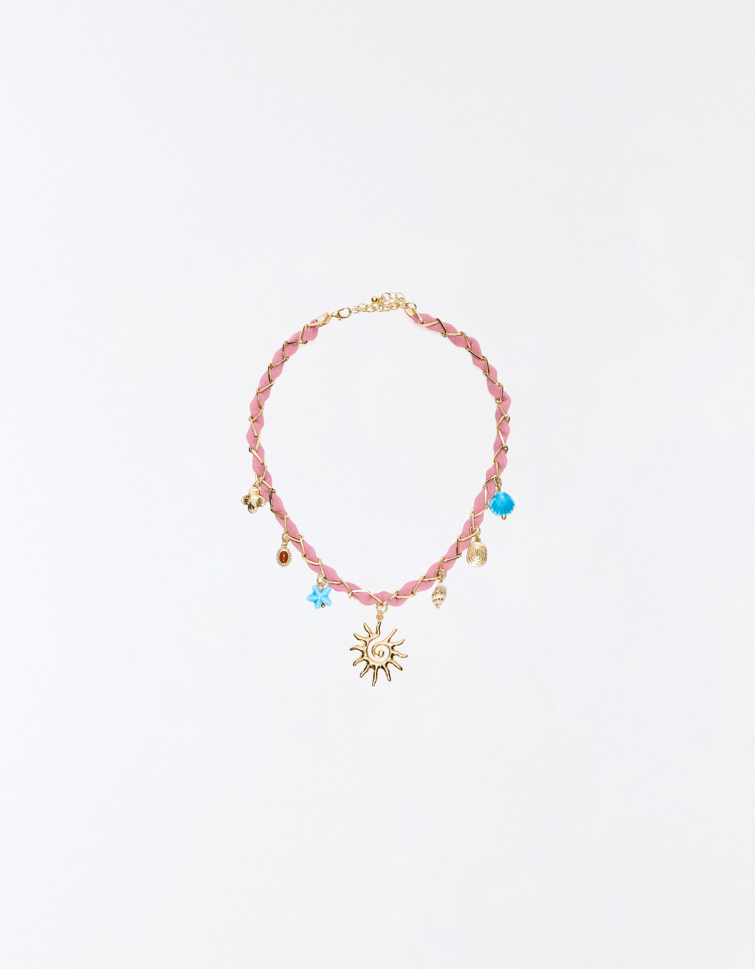 Collar Cuerda Trenzada Charms Mujer Rosa