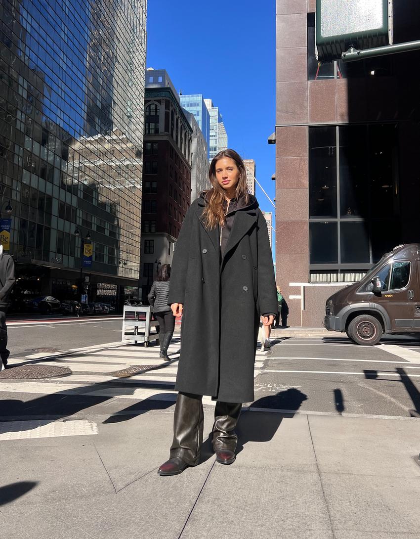 Manteau long épaule tombante-Noir