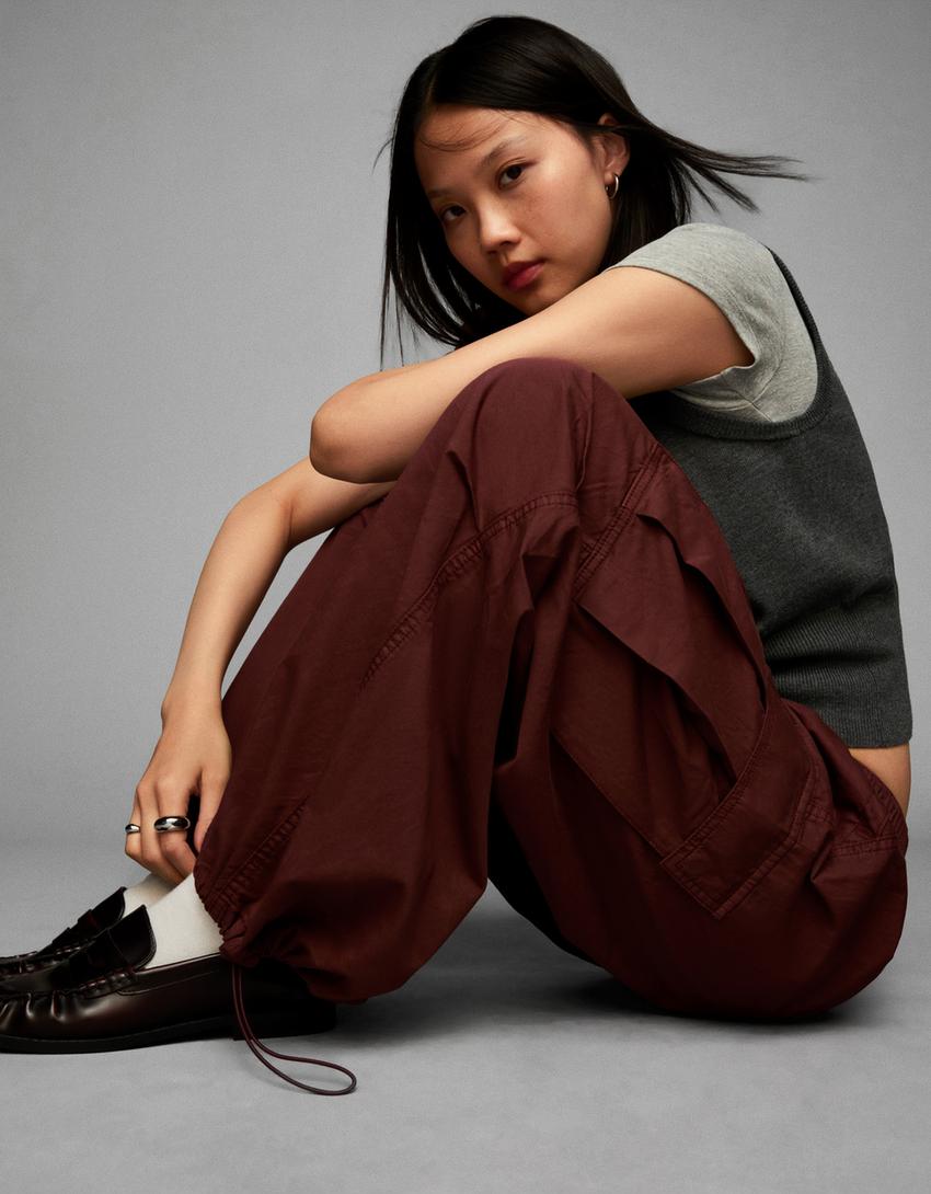 Parachute cargo trousers-Burgundy-1