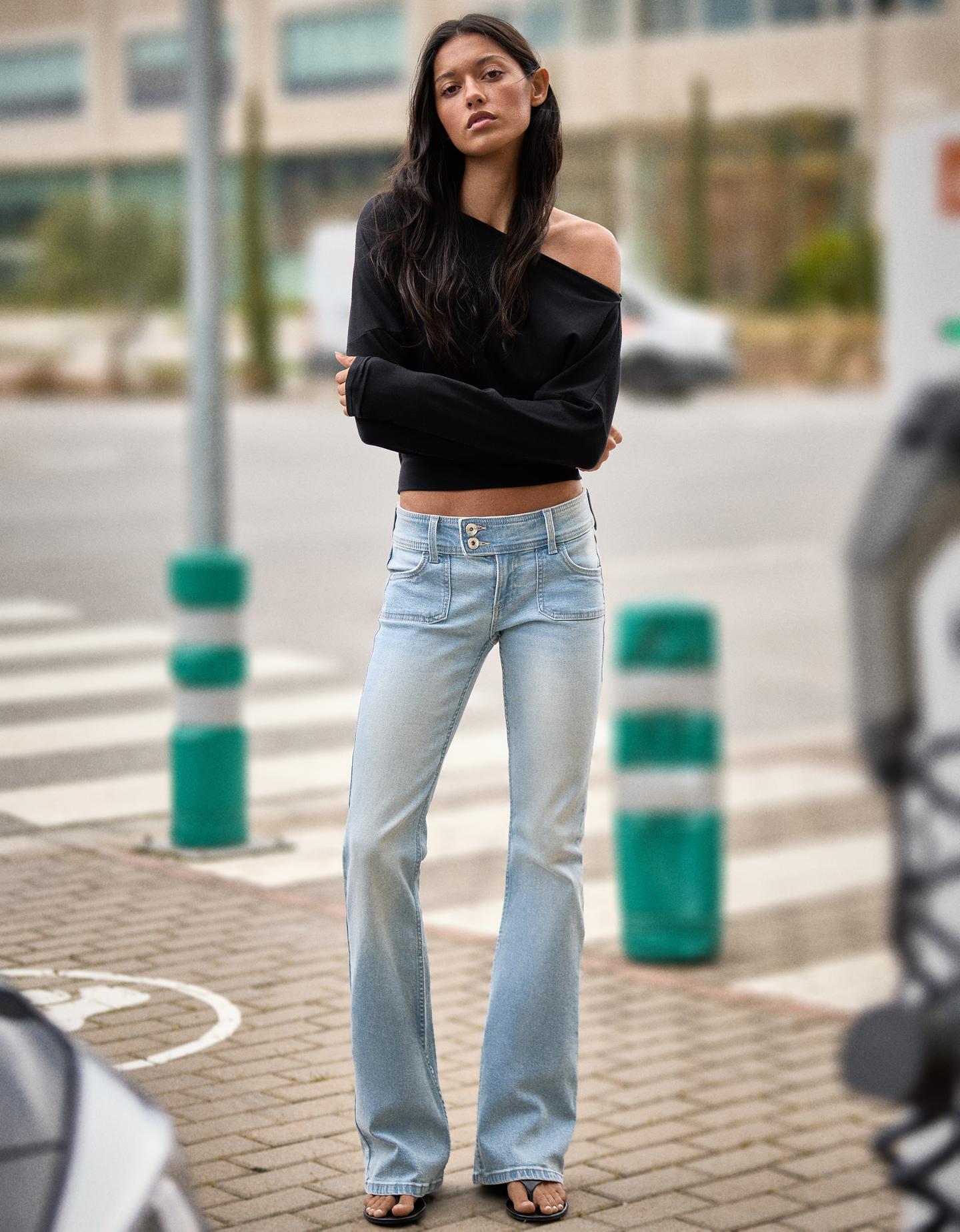 Bershka Low-rise Bootcut Jeans In Blue