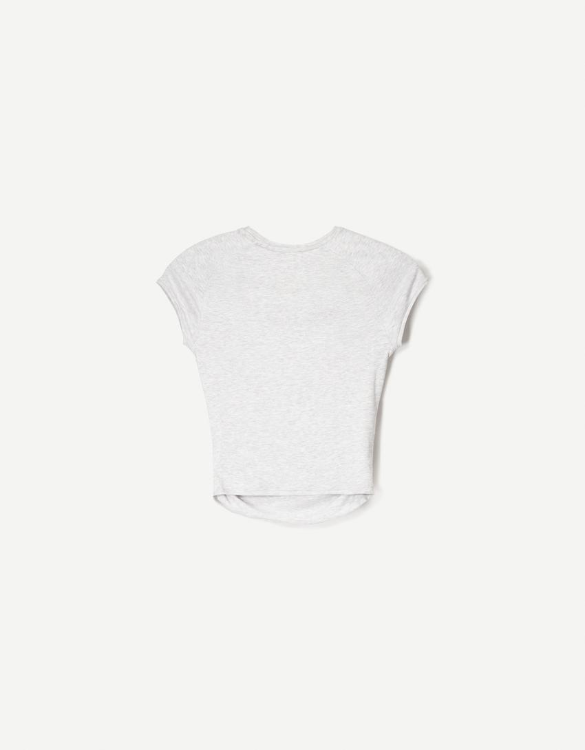Short sleeve T-shirt with side gathering-Grey-2
