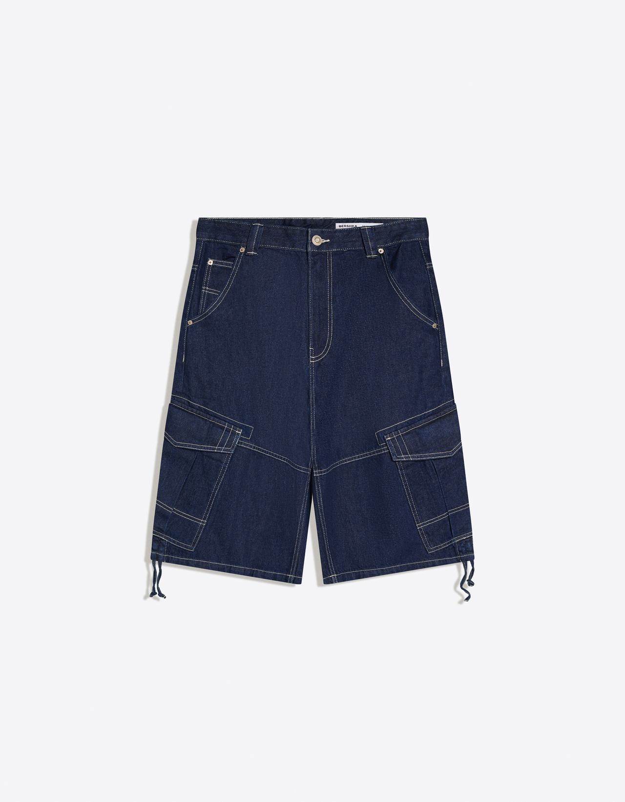 Denim cargo parachute Bermuda shorts — Navy