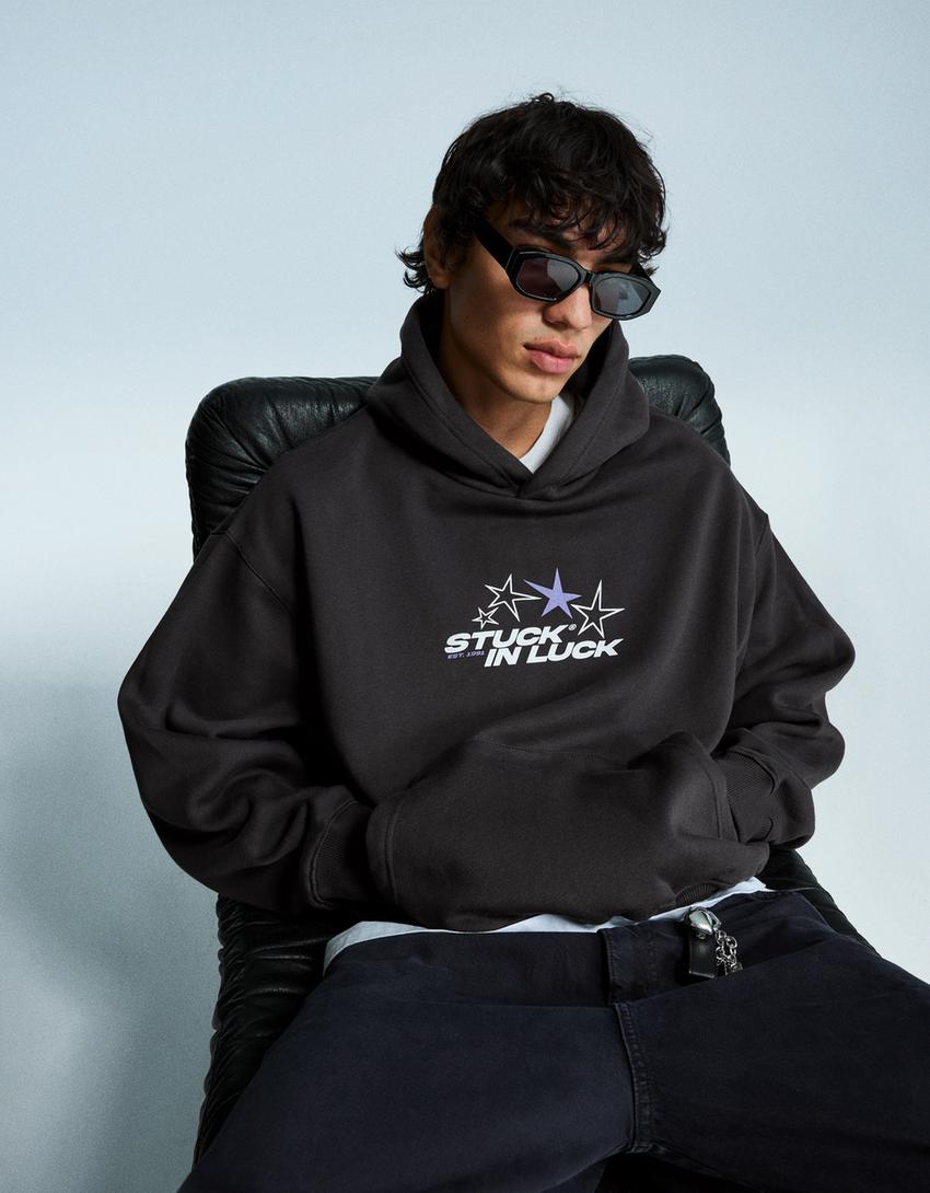Sweat à capuche imprimé-Gris foncé