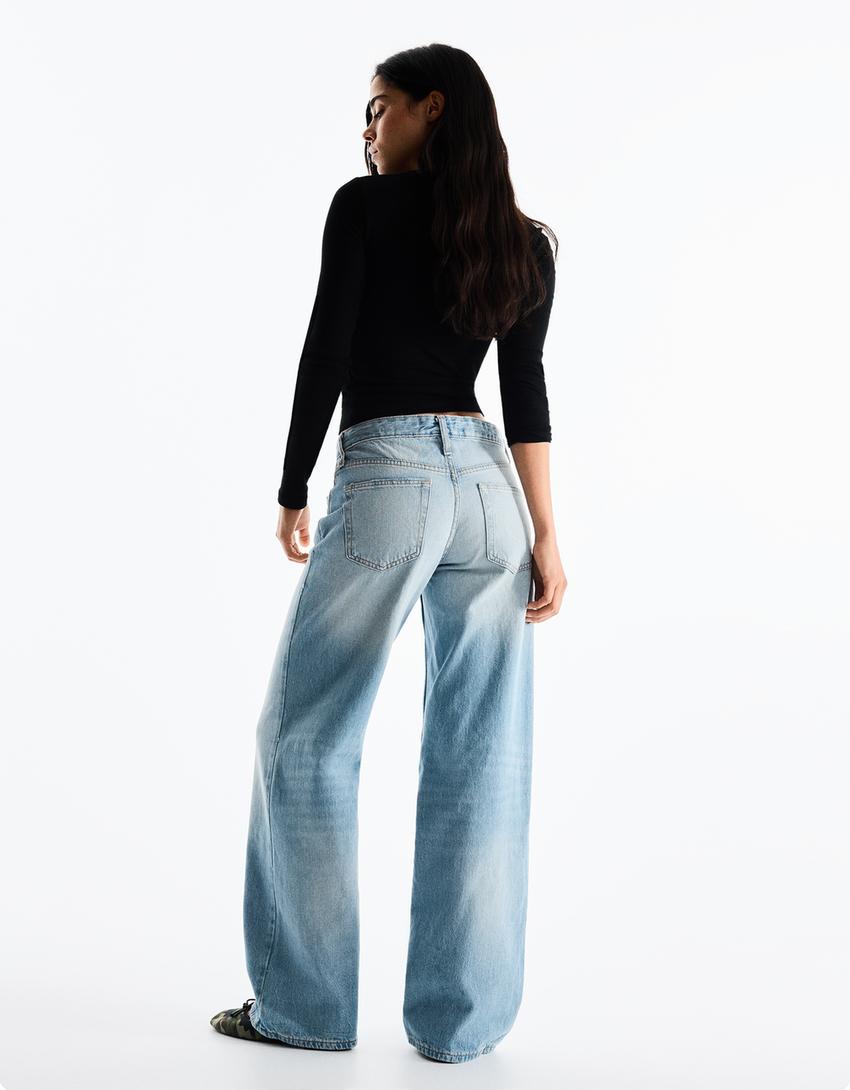 Jeans straight tiro bajo-Azul lavado