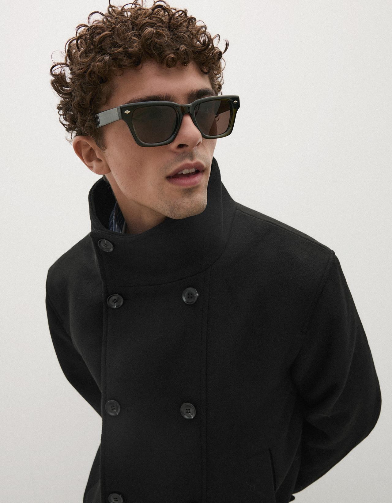 Felt-effect jacket with funnel neck — Black