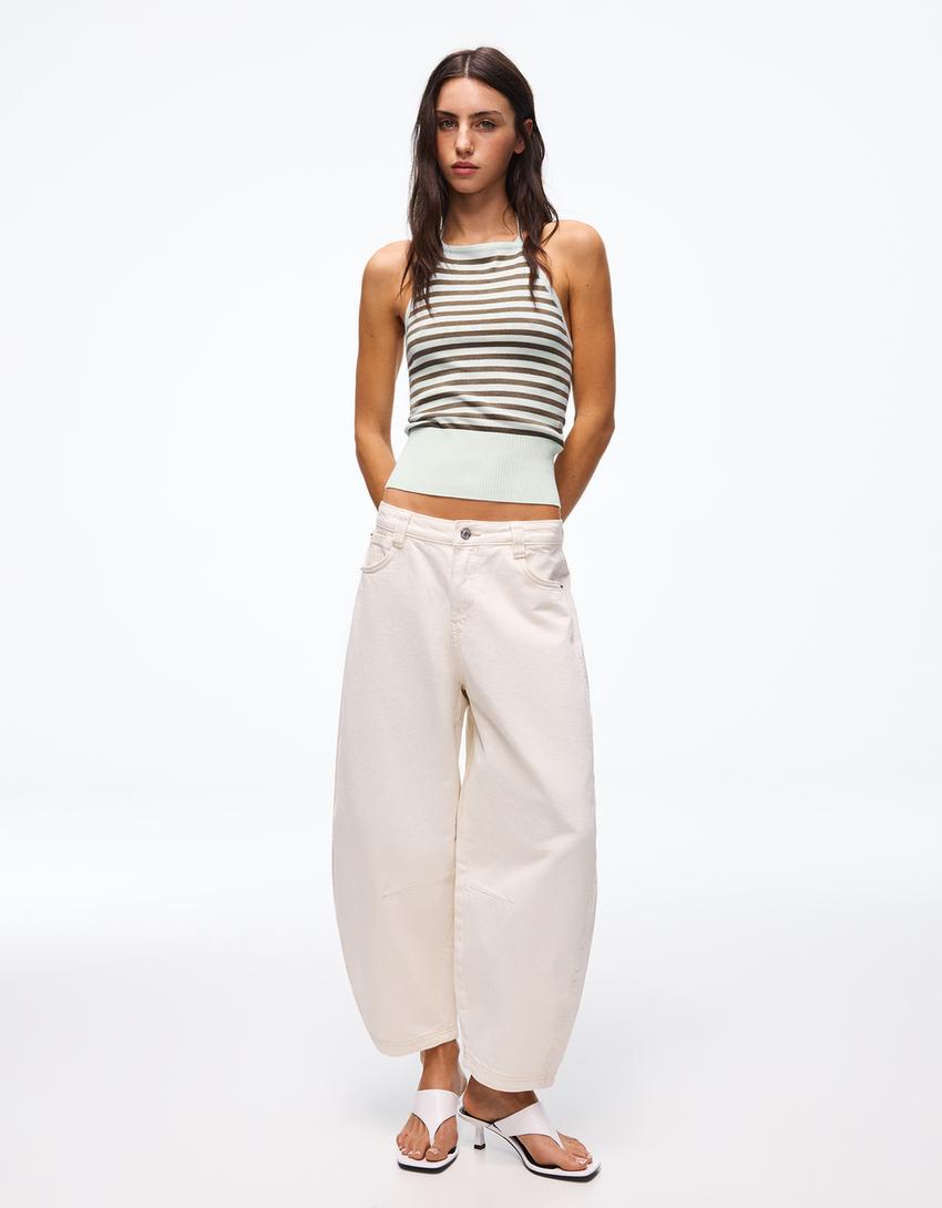 Striped halter top-Blue