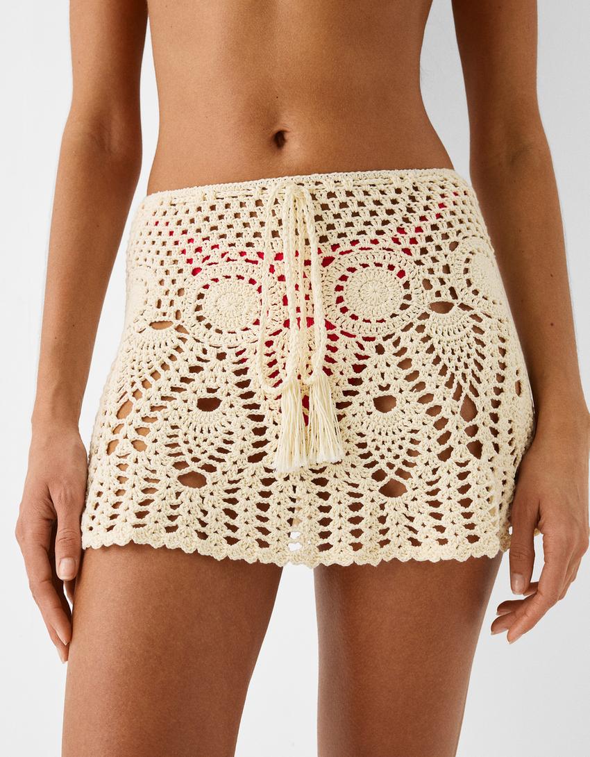 Crochet mini skirt-Cream-6