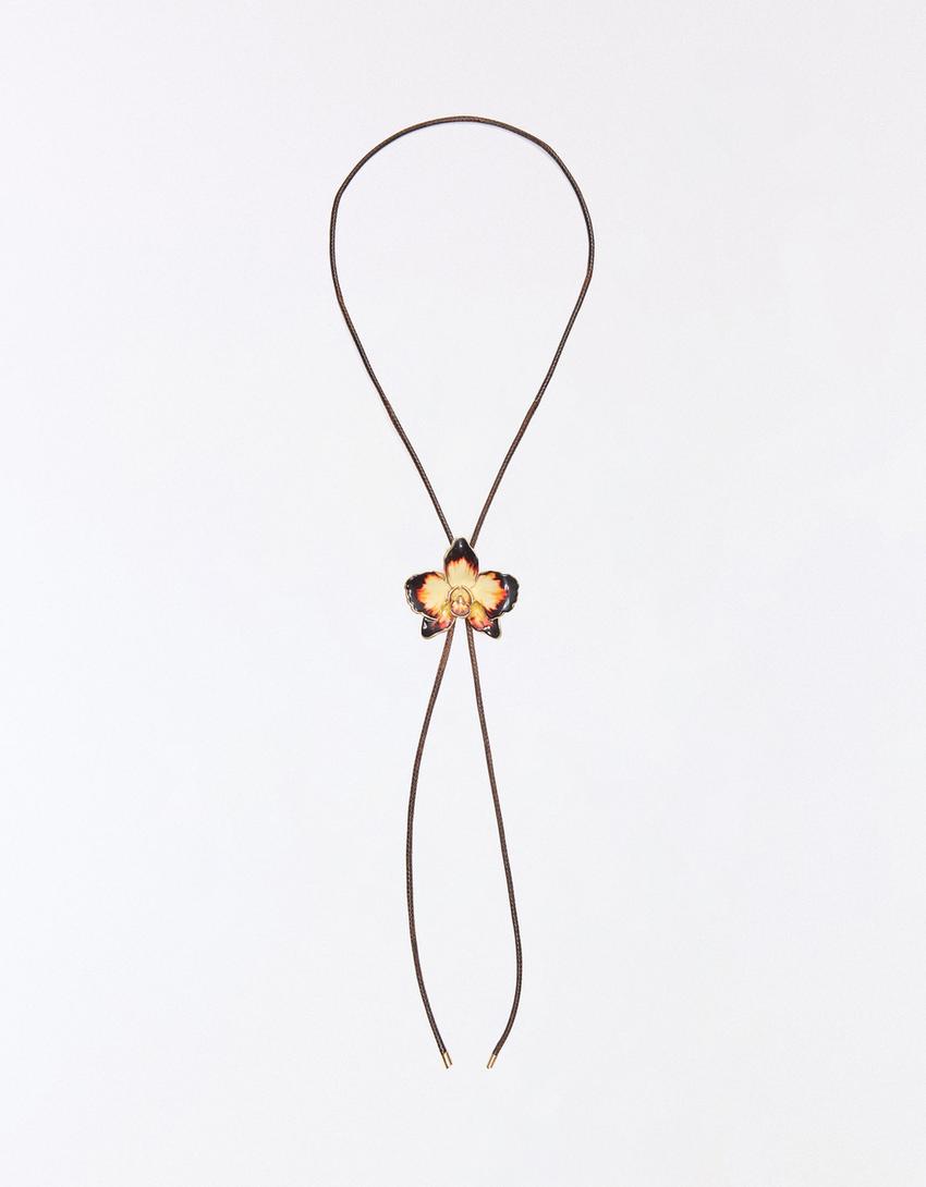 Adjustable cord flower necklace-Yellow