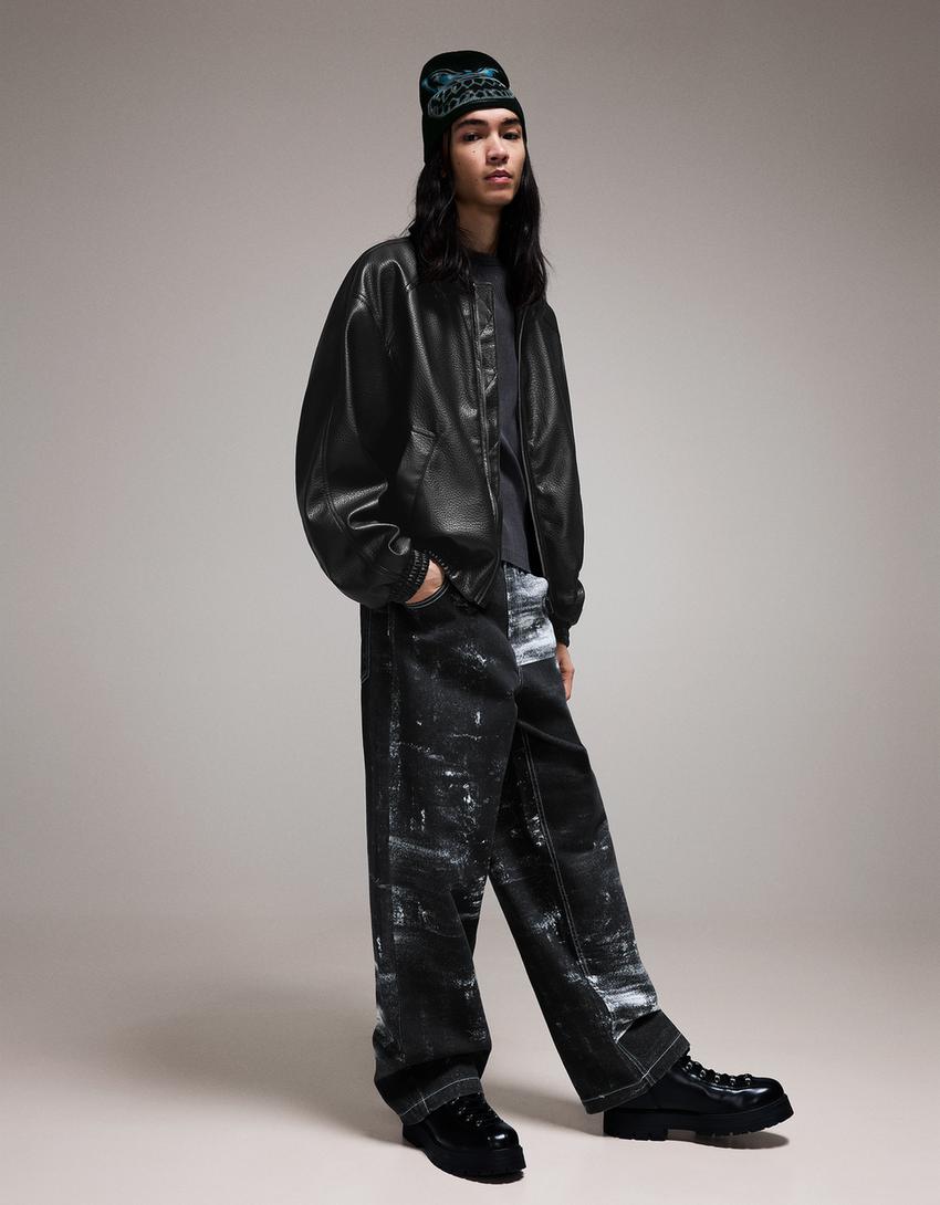 Geacă imitație de piele-Negru