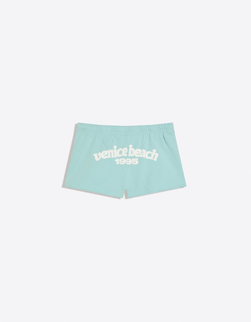 Haftowane shorty z dzianiny dresowej-Turkusowy