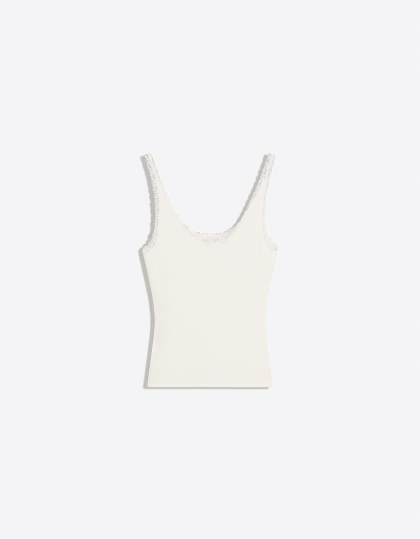 Strappy henley neck top-Off white