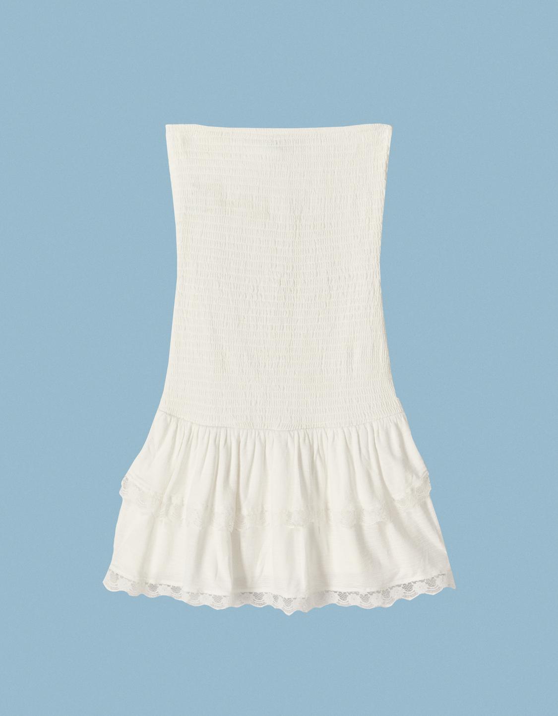 Ruffled bandeau neckline mini dress