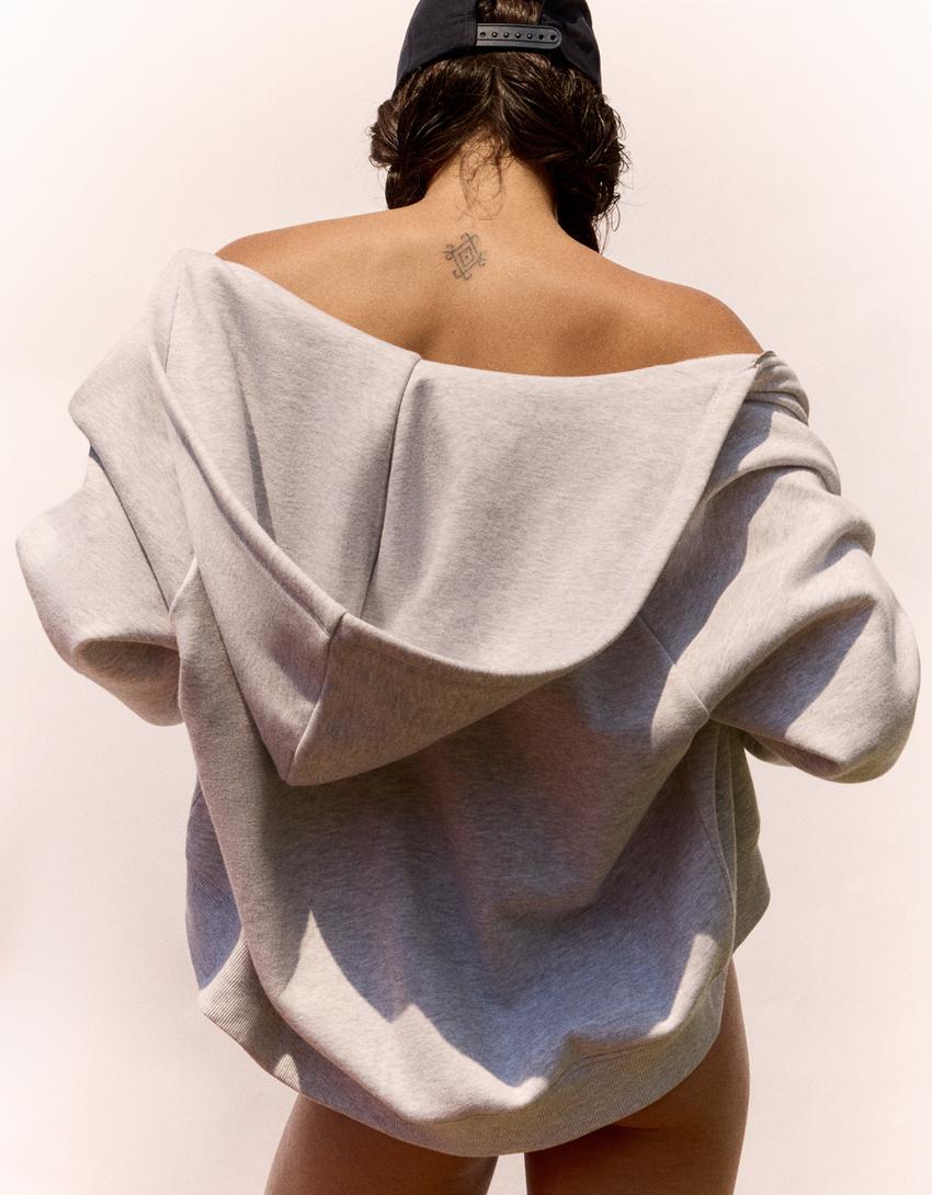 Kapüşonlu fermuarlı sweatshirt-Gri