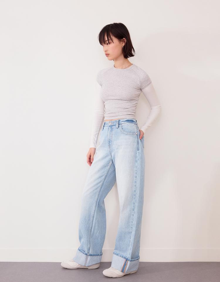 90’s kıvrık paça wide leg jean
