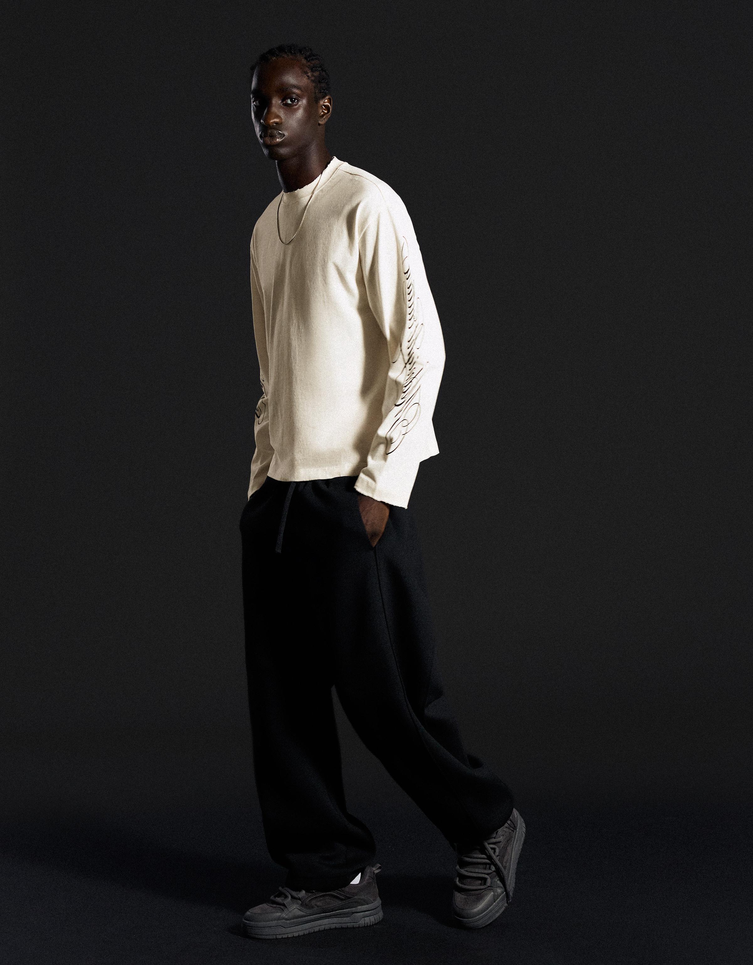 Stripe print long-sleeved T-shirt — Off white
