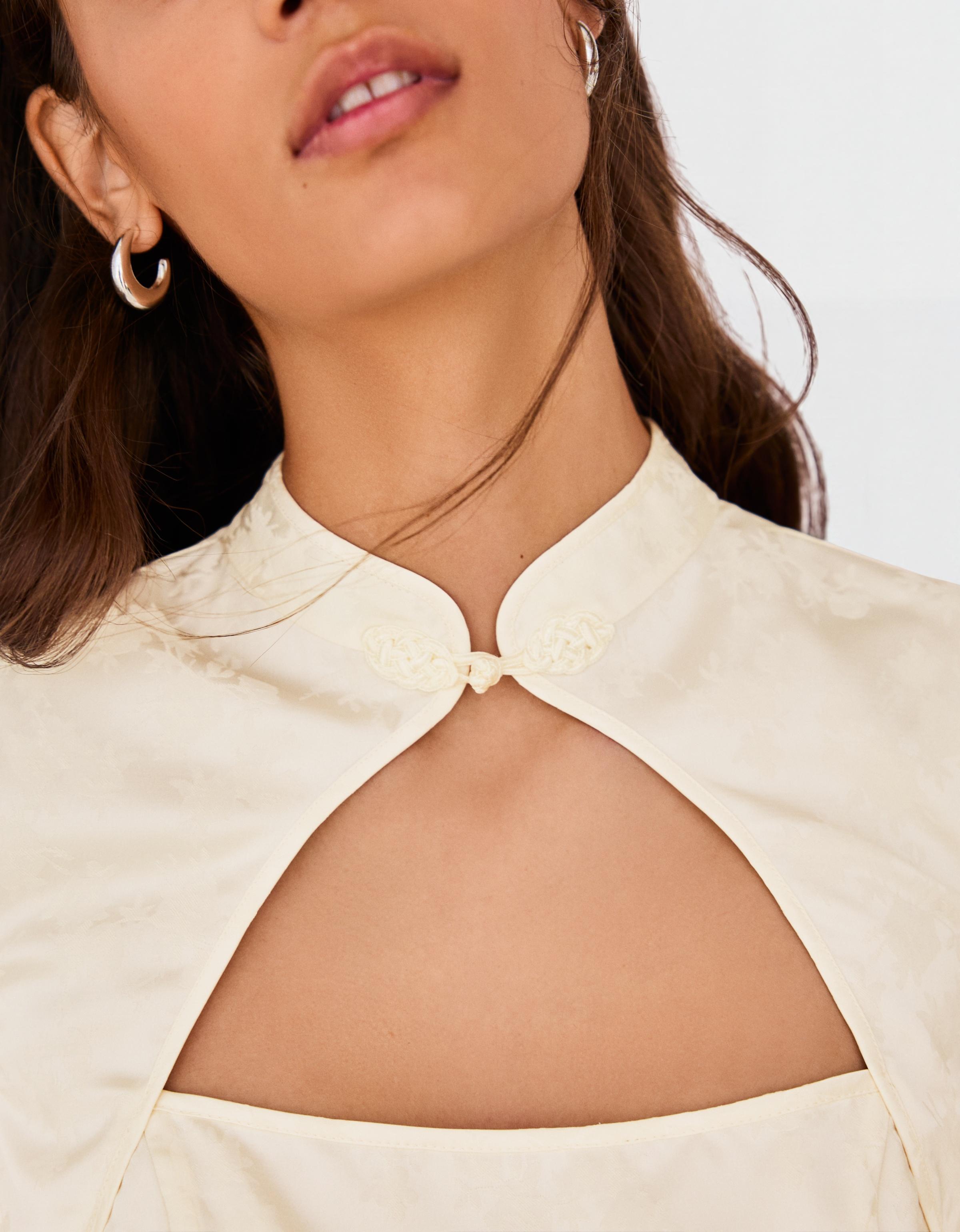 Sateen jacquard midi dress — White