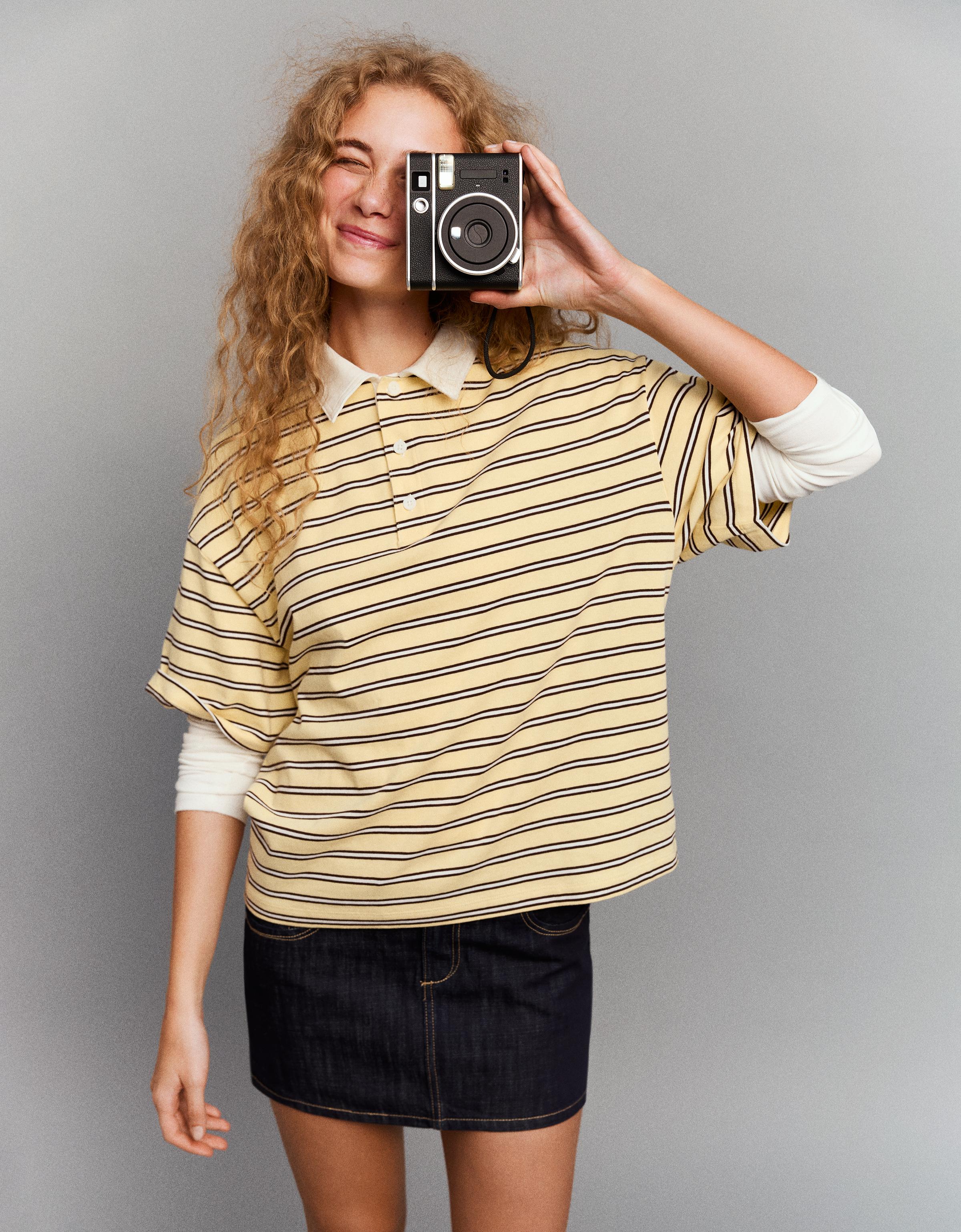 Bershka Camiseta Manga Corta Cuello Polo Mujer L Amarillo