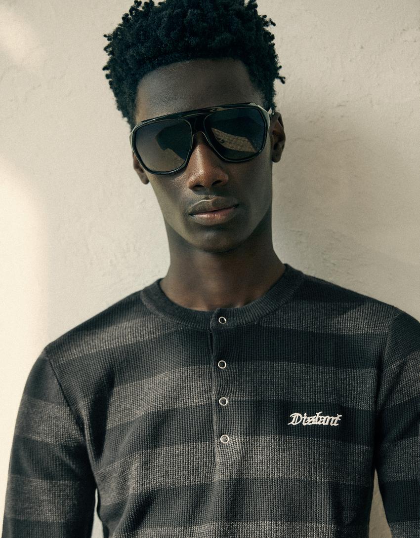 Maglia waffle collo a serafino-Grigio scuro