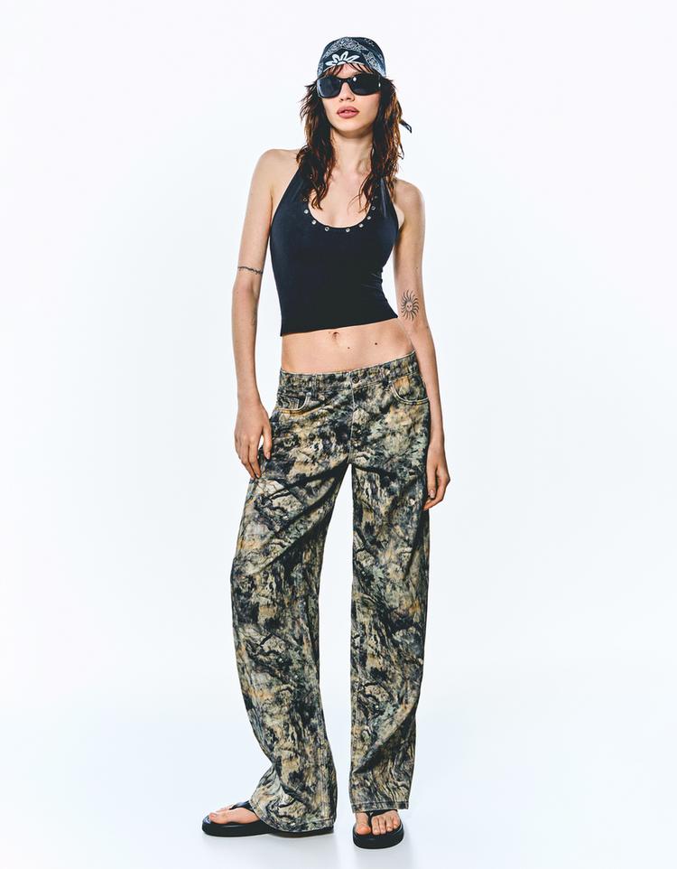 Baskılı baggy fit pantolon