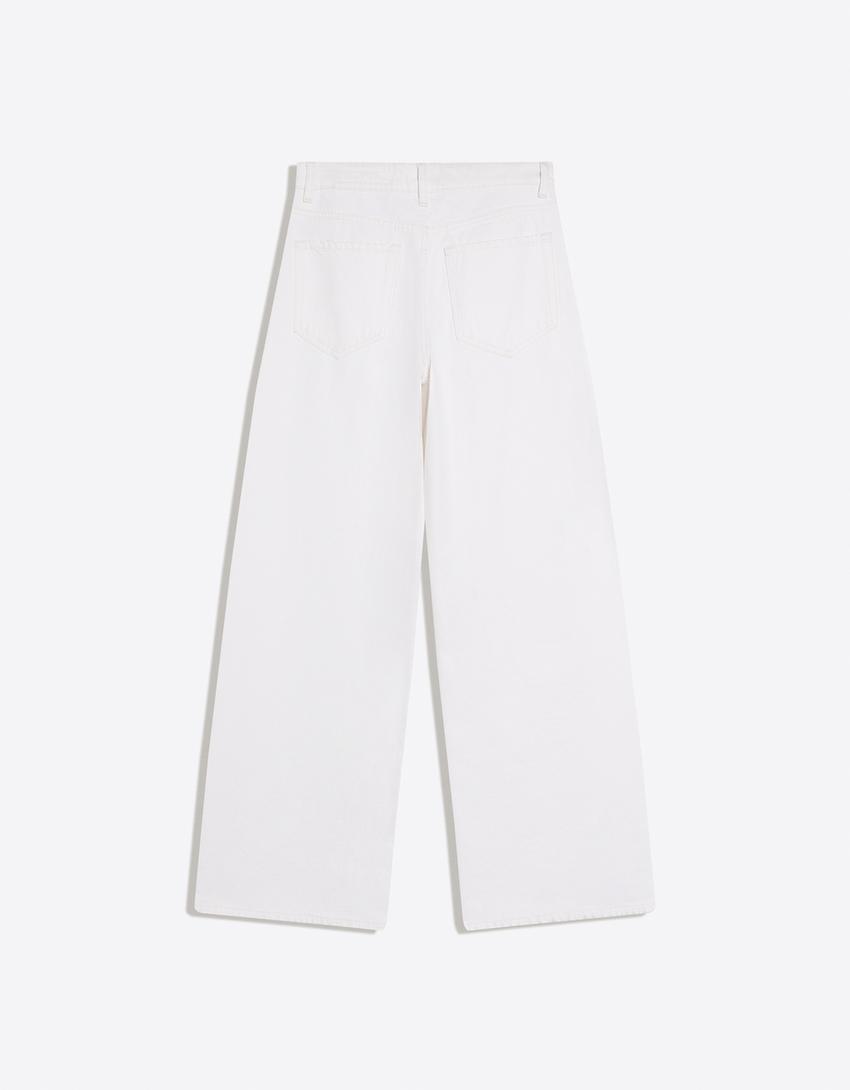 Jeans wide leg tiro medio-Crudo