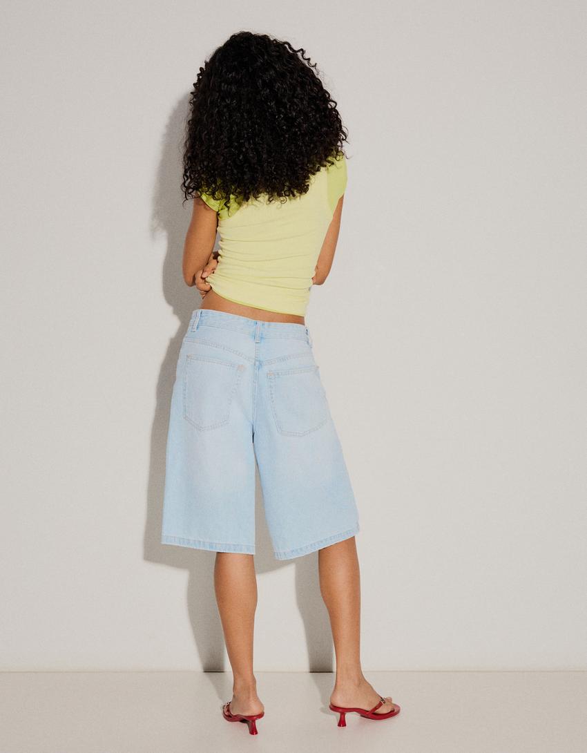 Bermuda denim baggy fit-Bleu clair
