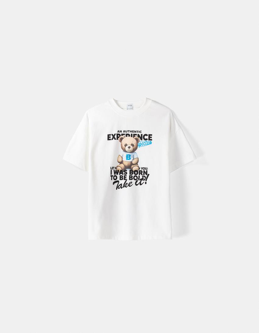 Printed short sleeve oversize T-shirt-Off white-4