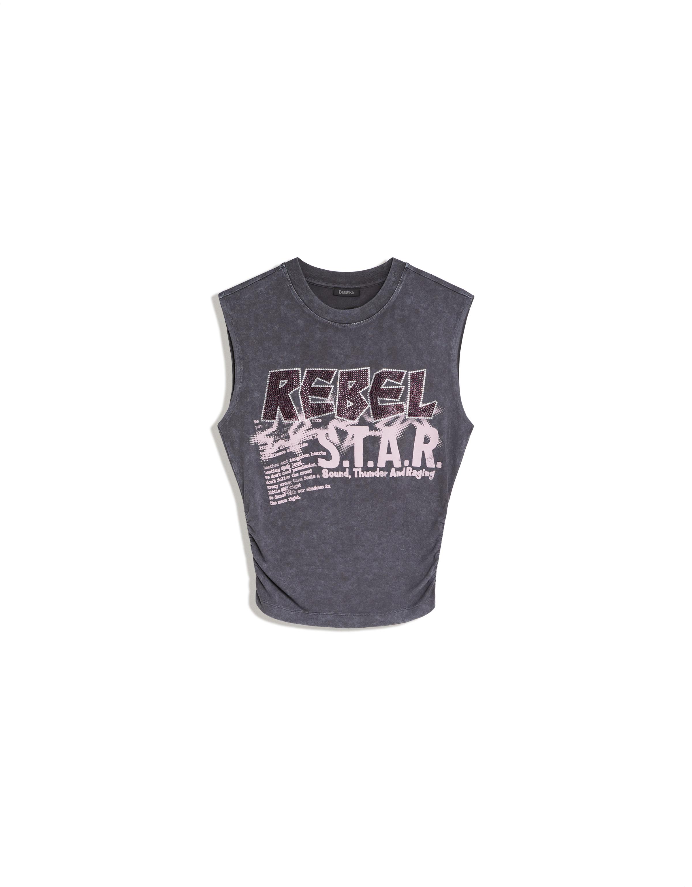 Sleeveless print T-shirt — Grey
