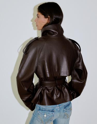 Short leather effect trench jacket — Brown 2