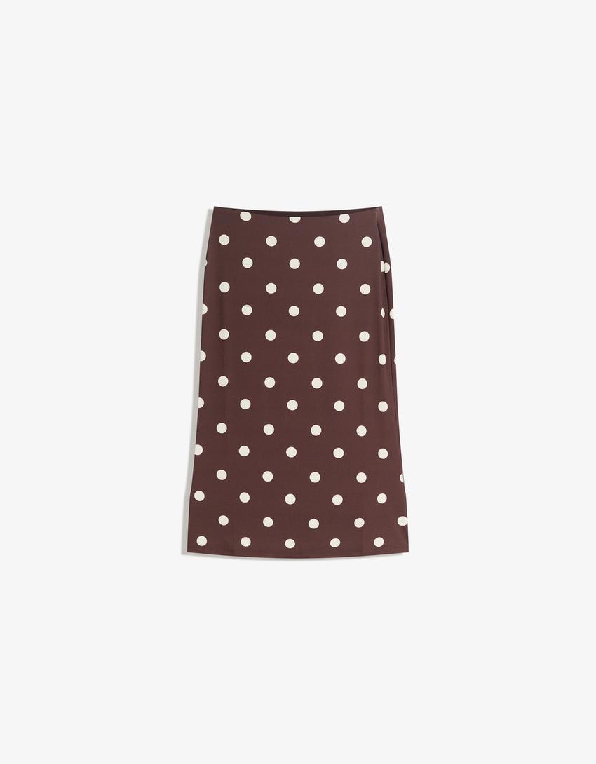 Printed midi skirt-Brown