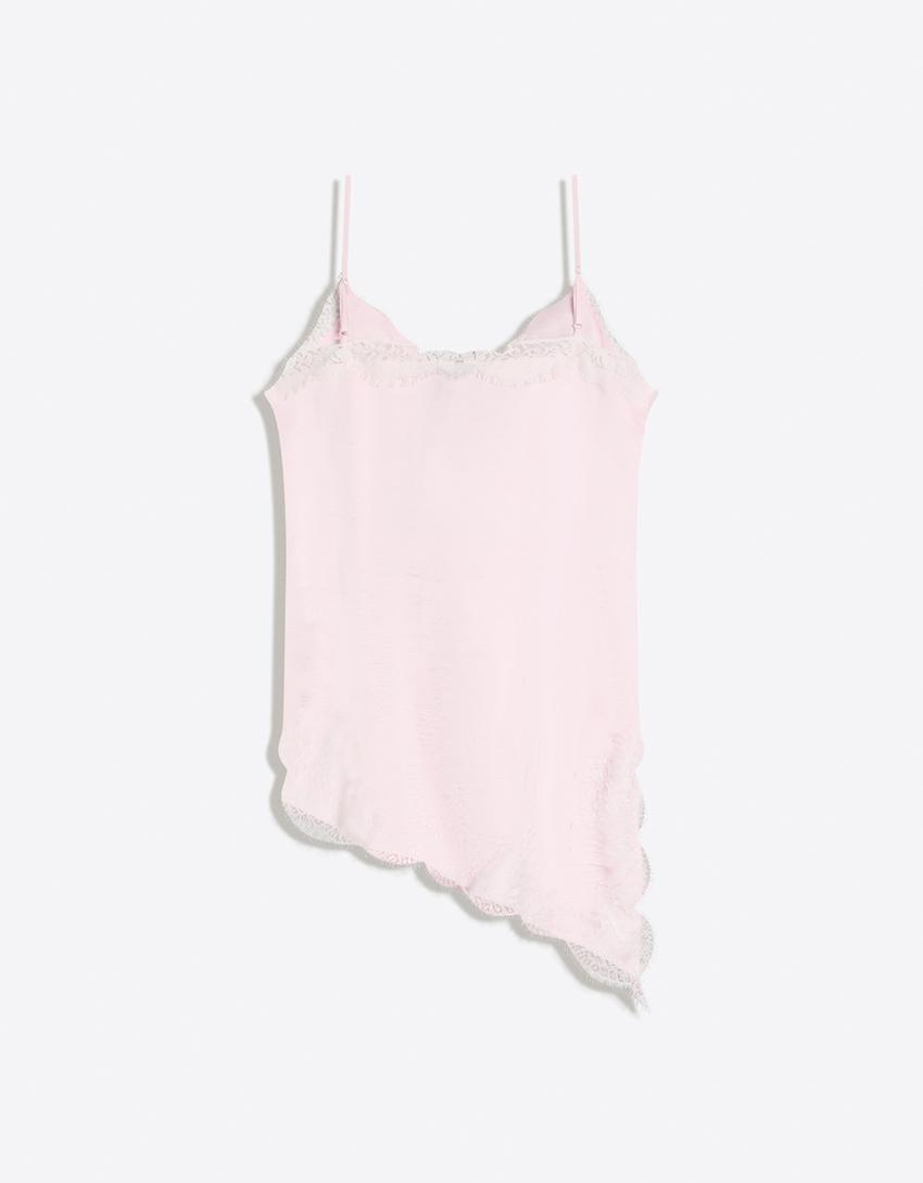 Vestido mini satén asimétrico-Rosa