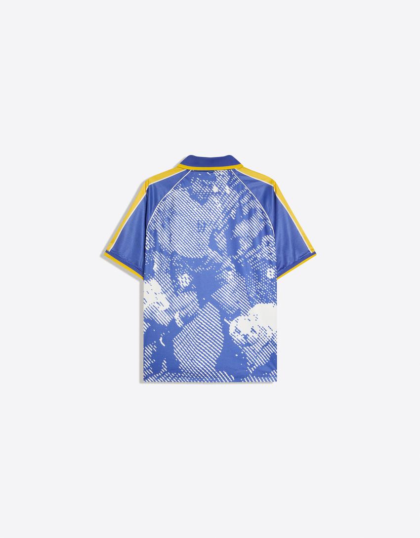 Printed short sleeve polo shirt-Blue