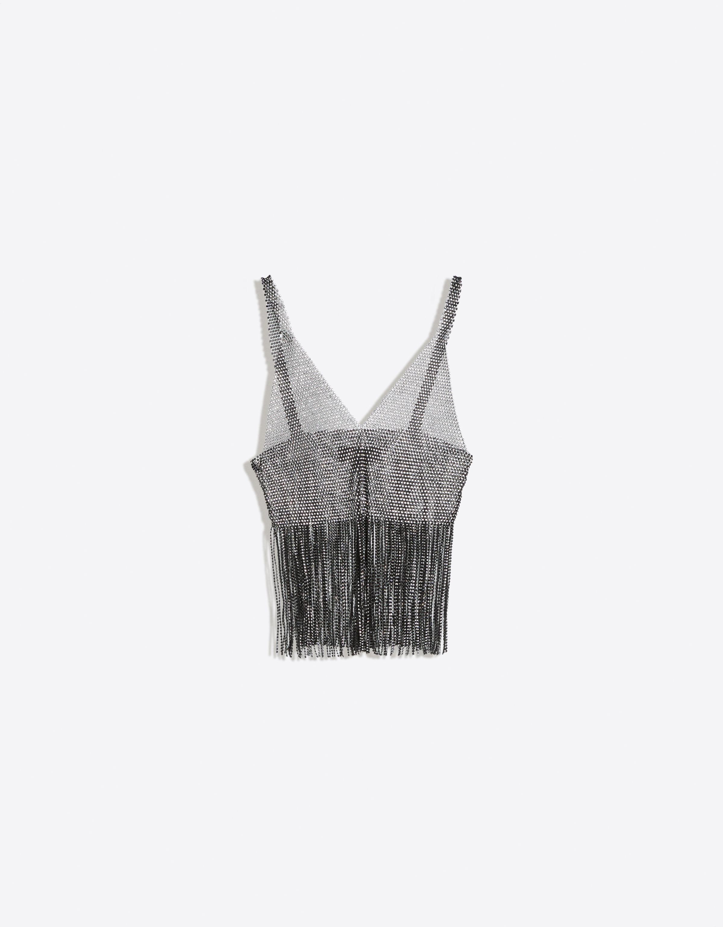 Top tirantes brillos flecos