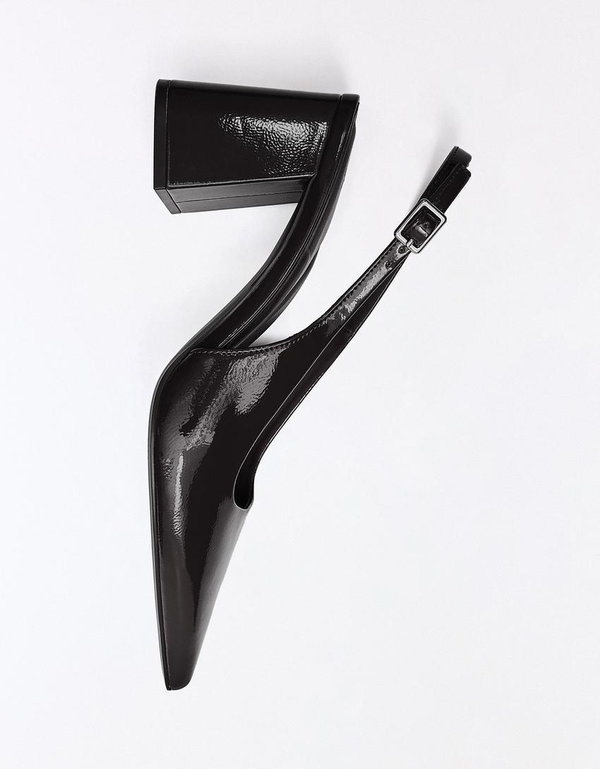 Slingback block heel shoes-BLACK