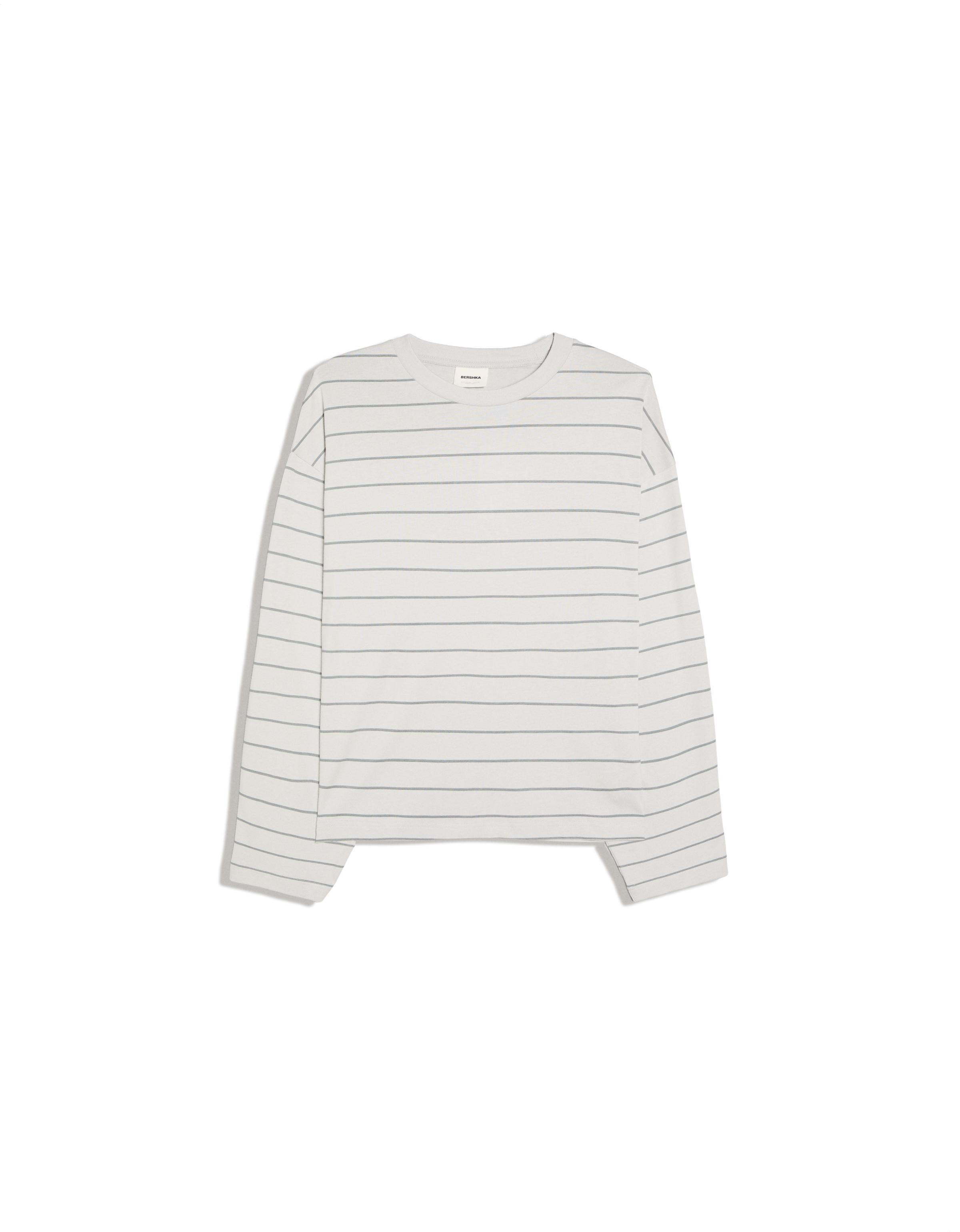 Long-sleeved stripe print T-shirt — Stone