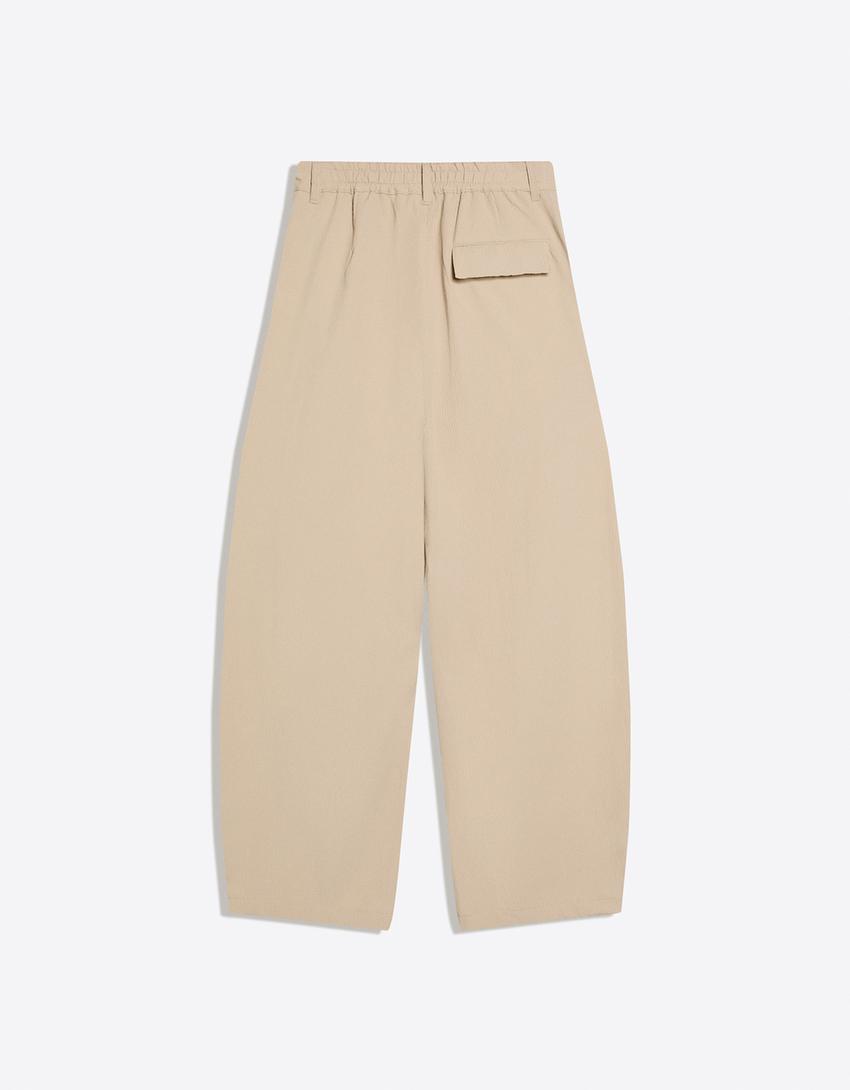 Calças superbaggy semijogger plissadas-Areia
