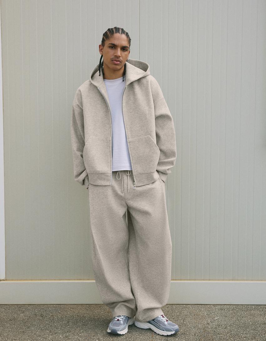 Balloon fit broek van synthetische wol met bandplooien-Grijs
