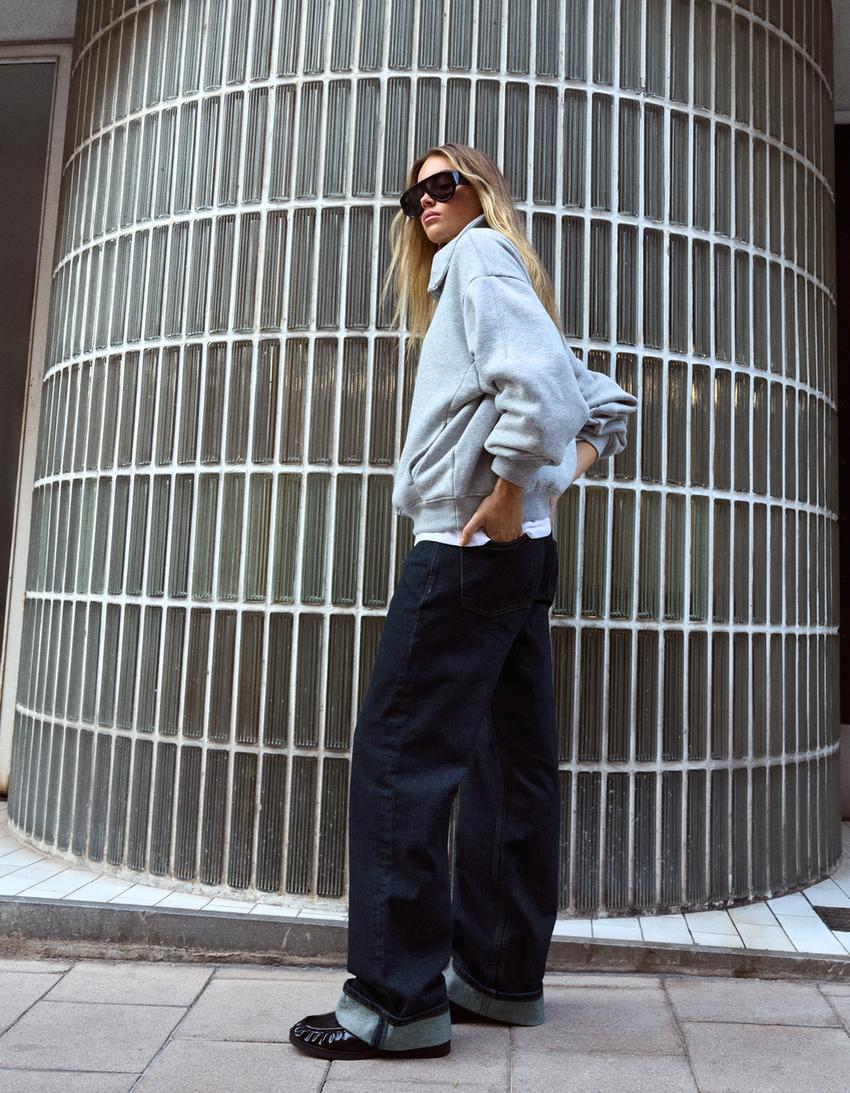 Mid-rise straight jeans with turn-up hems-Navy