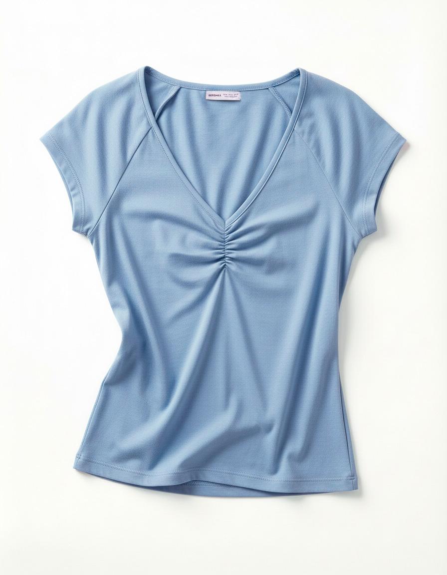 Short sleeve ruched T-shirt — Light blue