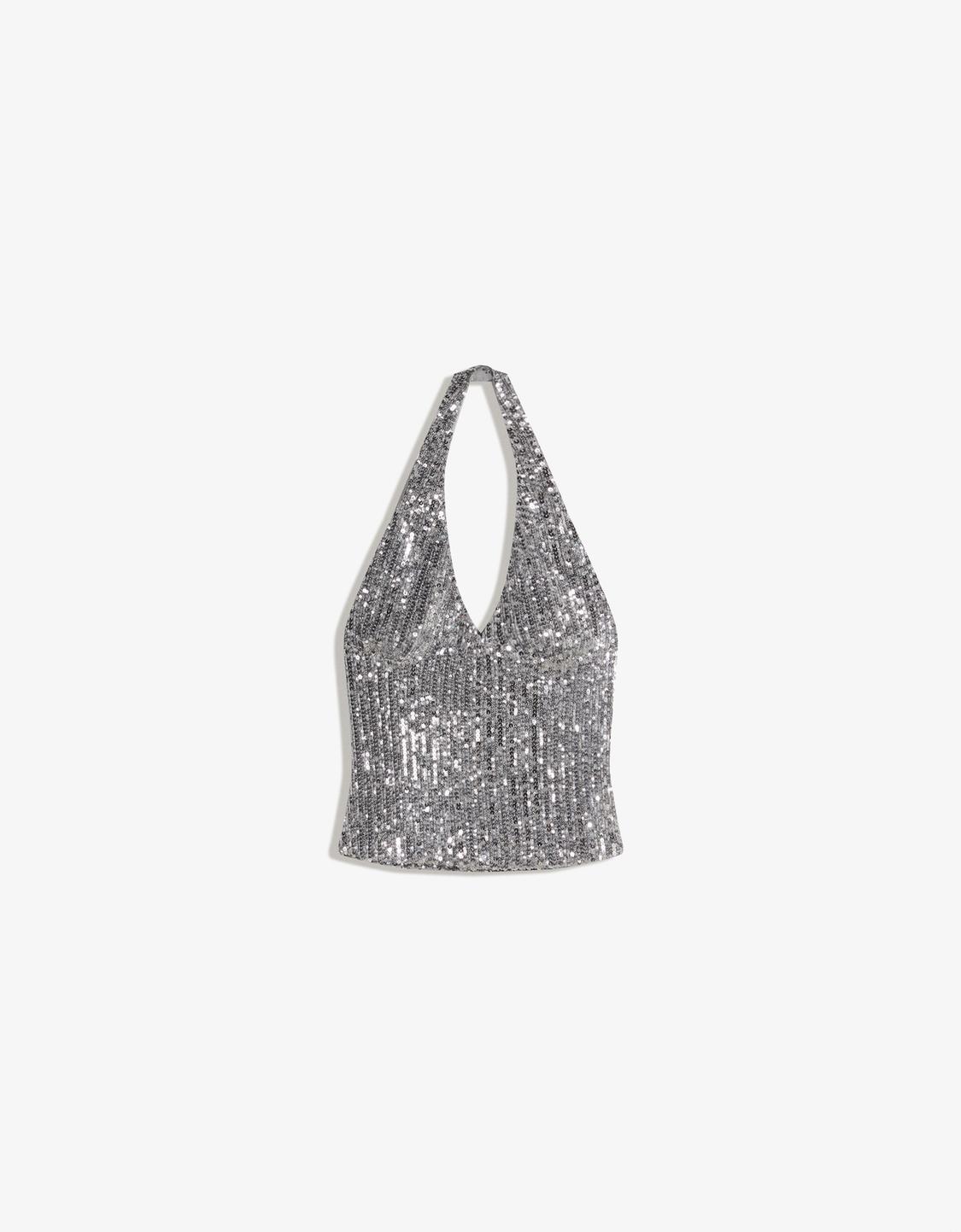 Draped halter top with sequins