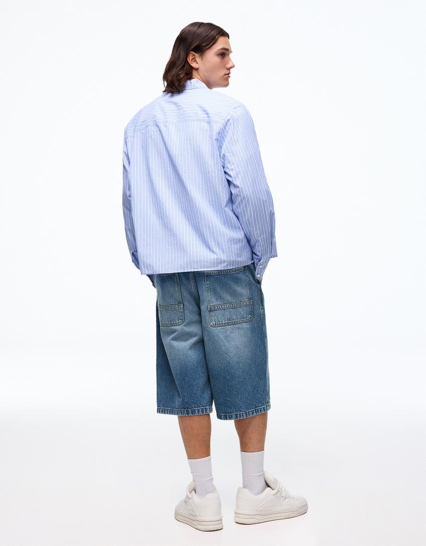 Skater denim Bermuda shorts-Light blue