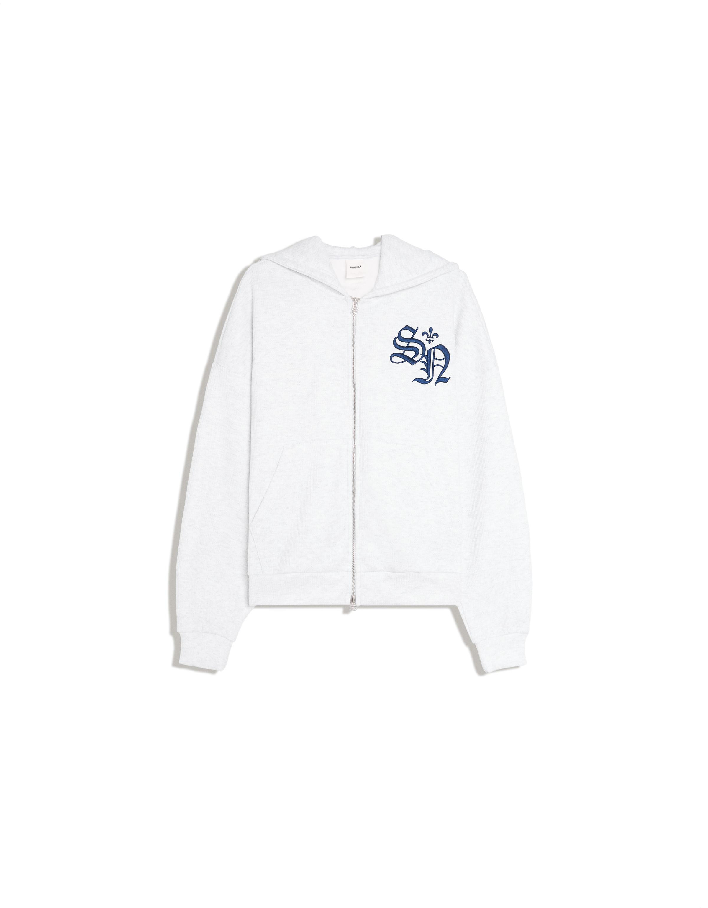 Embroidered waffle-knit hoodie — Grey