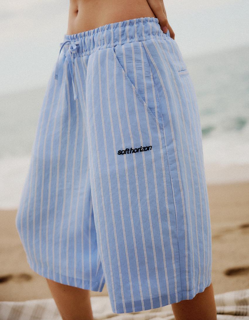 Bermuda super baggy rayures-Bleu clair