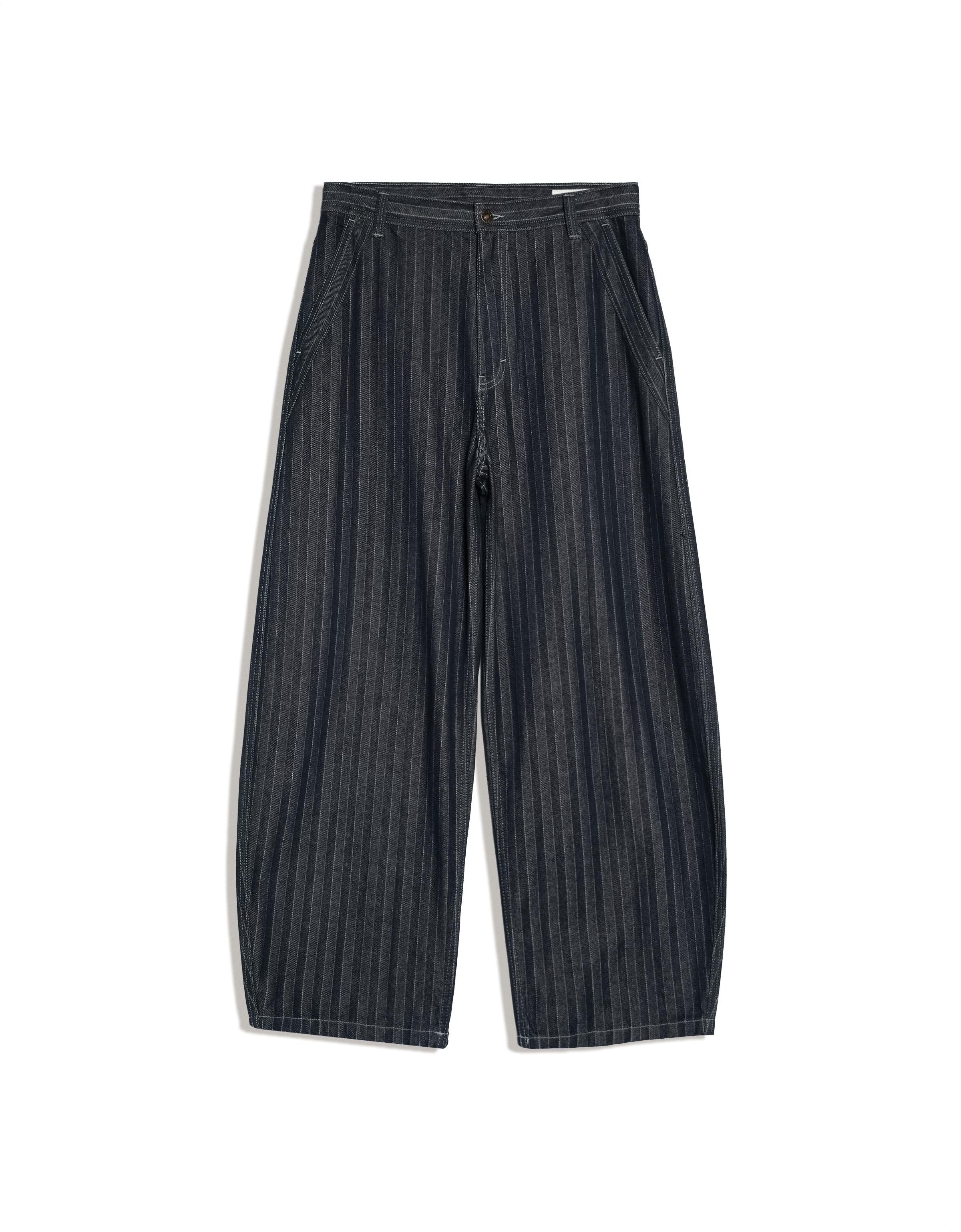 Pinstripe texture baggy jeans — Navy