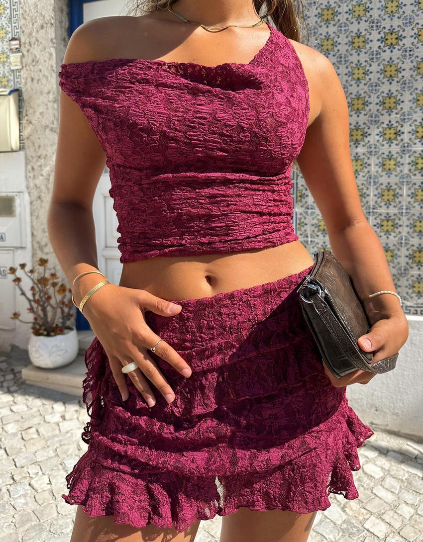 Top en dentelle volants-Grenat-1