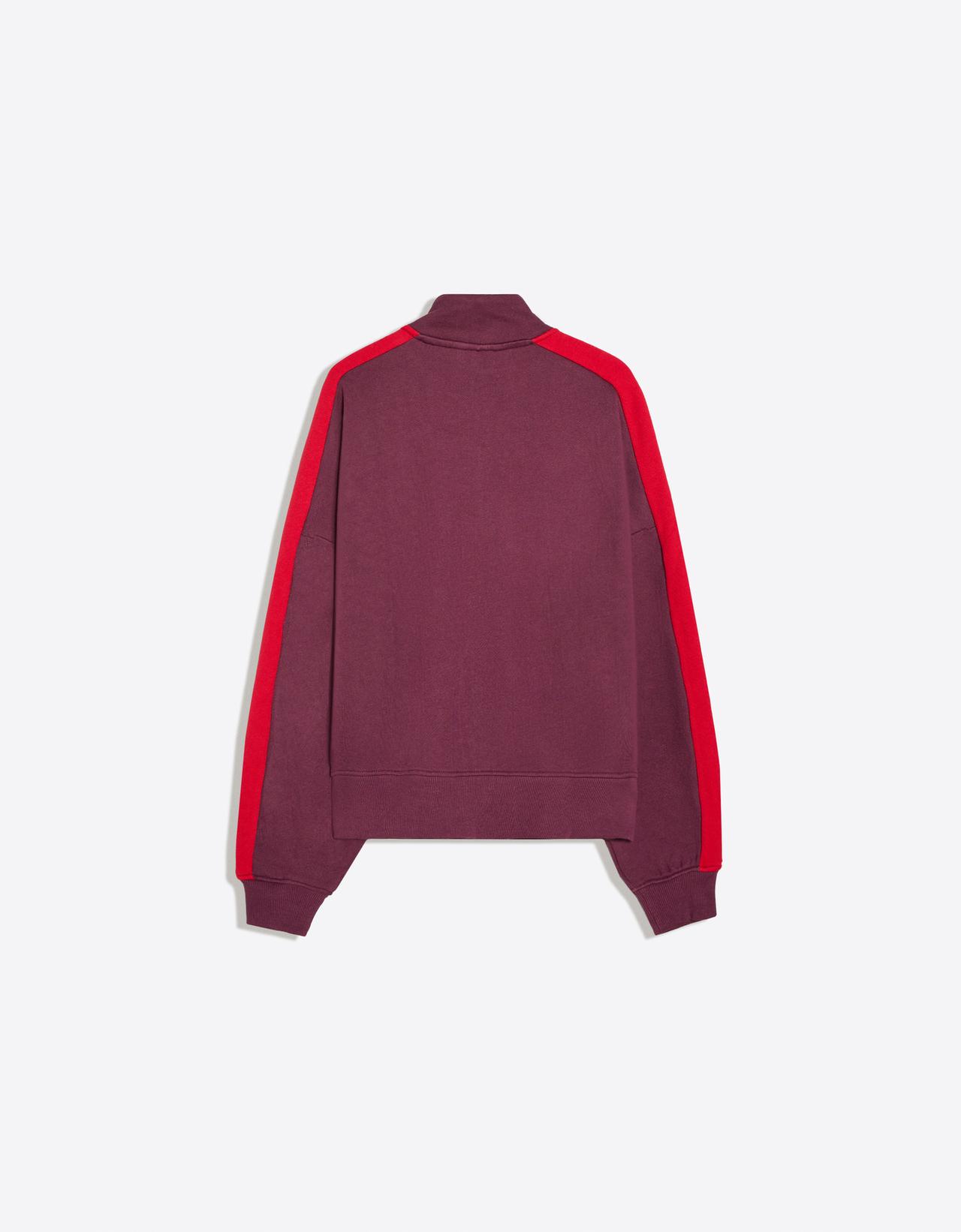 Plush zip-up sweatshirt with patch — Burgundy