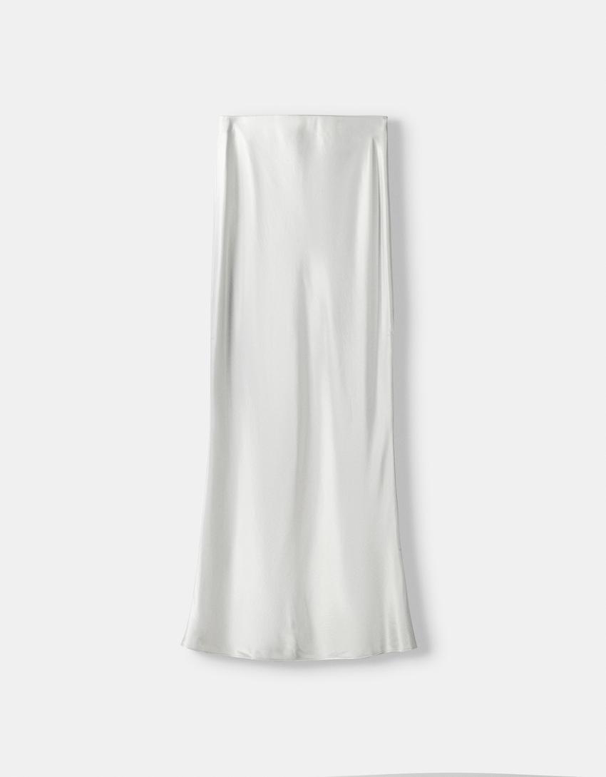 تنورة متوسطة الطول ساتان-فضي-4