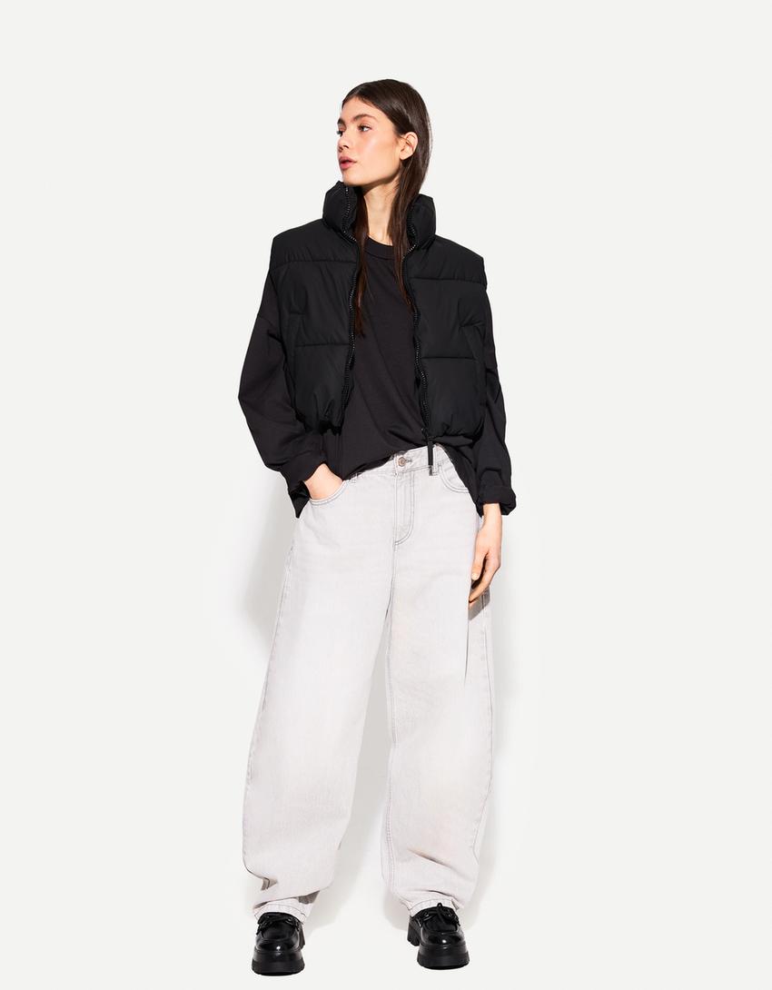 Cropped puffer gilet-Black-1